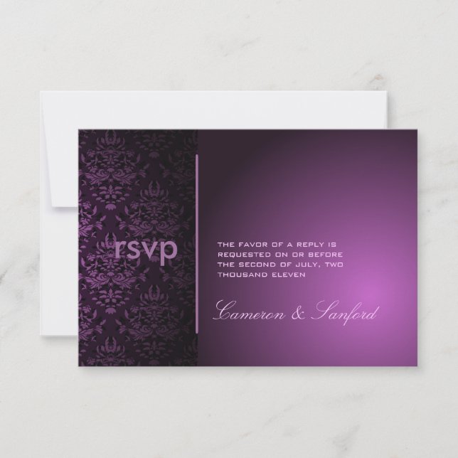 PixDezines RSVP Bijoux Damask/plommon OSA Kort (Framsida)