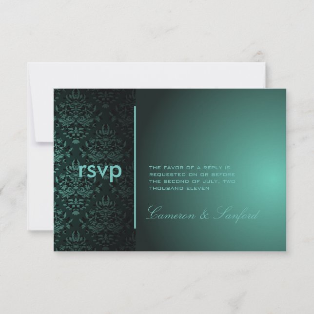 PixDezines RSVP Bijoux Damask/Tealgrön OSA Kort (Framsida)