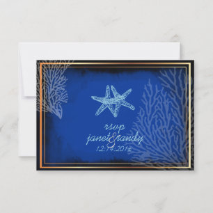 PixDezines rsvp blå sjöstjärna+korall/diy färg OSA Kort