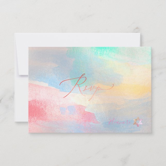 PixDezines RSVP Borstad Vattenfärg Bat Mitzvah ✡ OSA Kort (Framsida)