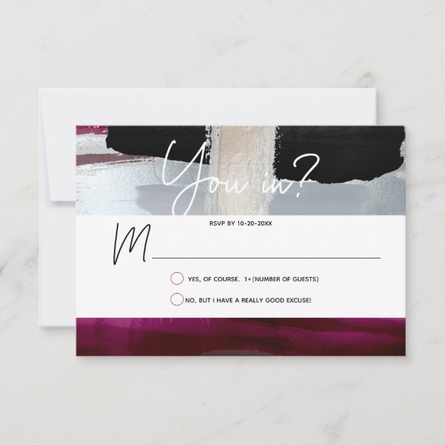 PixDezines RSVP Burgundyröd Silver, Färgblock OSA Kort (Framsida)