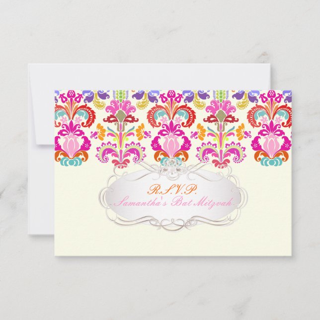 PixDezines rsvp färg Isabella damask/bat mitzvah OSA Kort (Framsida)