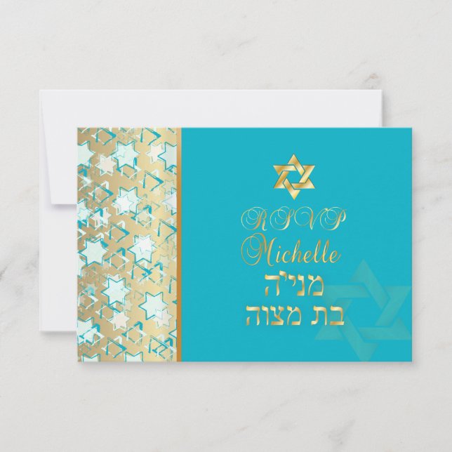 PixDezines rsvp grunge bar mitzvah/blå/guld OSA Kort (Framsida)