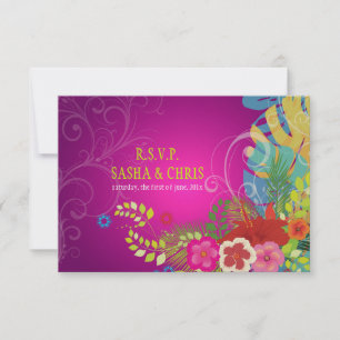 PixDezines rsvp hibiskus+monstera/gul+fuschia OSA Kort