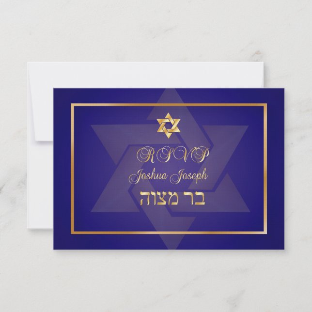 PixDezines rsvp klassisk bar mitzvah/blå/guld OSA Kort (Framsida)