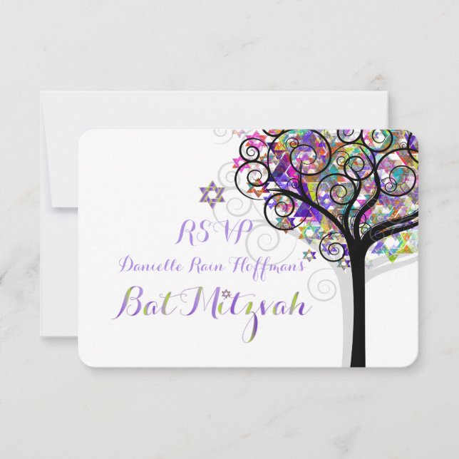 PixDezines RSVP LIVETS TRÄD BAT MITZVAH/LILA OSA Kort (Framsida)