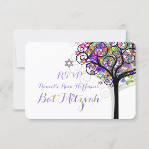 PixDezines RSVP LIVETS TRÄD BAT MITZVAH/LILA OSA Kort