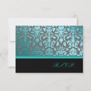 PixDezines rsvp marinblå floralt damask/mönster fö OSA Kort