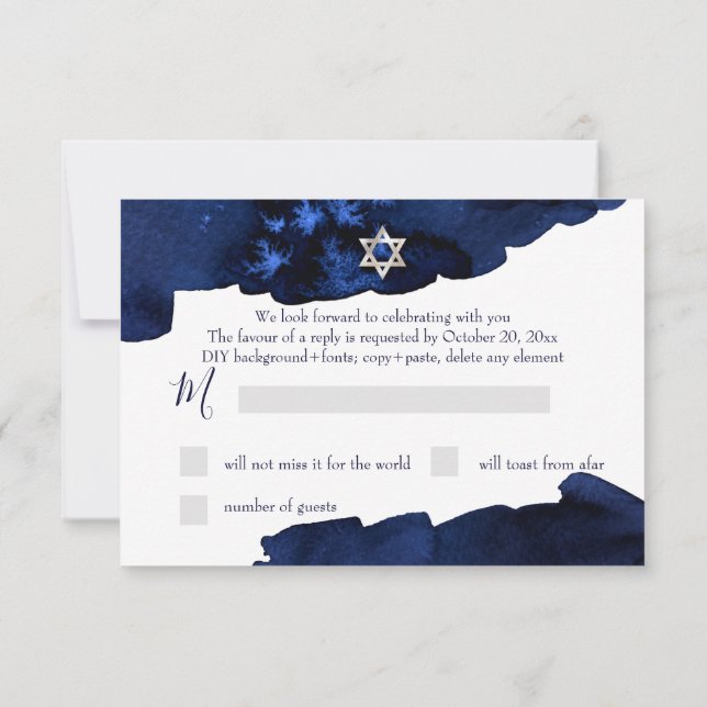 PixDezines RSVP Midnatts himmel Bar Mitzvah ✡ Inbjudningar (Baksida)