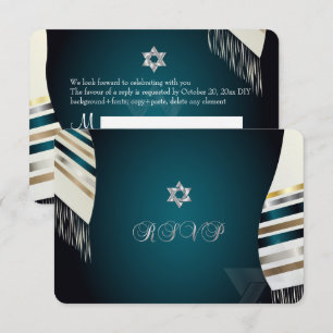 PixDezines RSVP Mitzvah/teal tallit/diy-bakgrund Inbjudningar