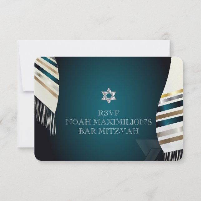 PixDezines RSVP Mitzvah/teal tallit/gör bakgrund OSA Kort (Framsida)