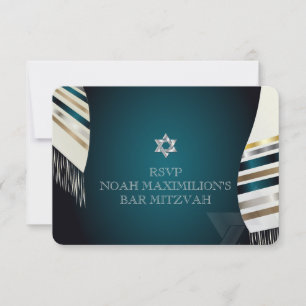 PixDezines RSVP Mitzvah/teal tallit/gör bakgrund OSA Kort