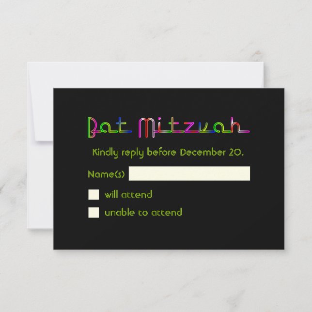 PixDezines RSVP Neonljus/Vegas/Bat Mitzvah OSA Kort (Framsida)