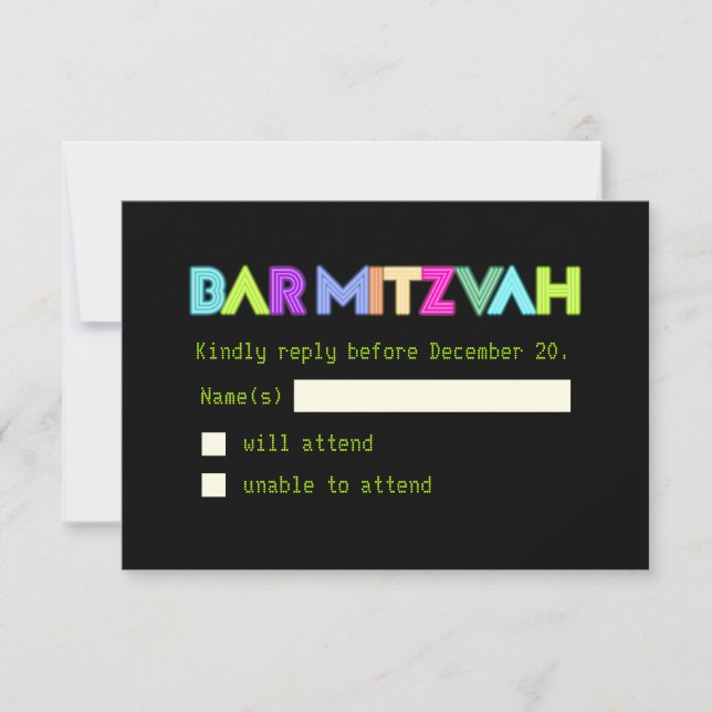 PixDezines RSVP Neonljus/Vegasstil/Mitzvah OSA Kort (Framsida)