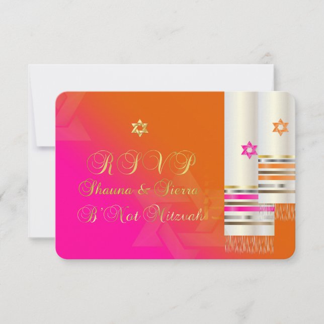 PixDezines RSVP Rosa/Orange B'not mitzvah OSA Kort (Framsida)