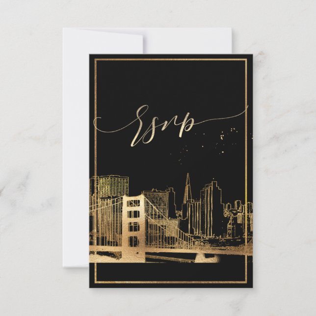 PixDezines RSVP San Francisco Skyline/Falskt Guld OSA Kort (Framsida)