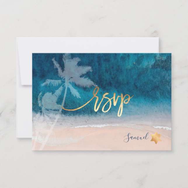PixDezines RSVP Strand Palmer Bar Mitzvah OSA Kort (Framsida)
