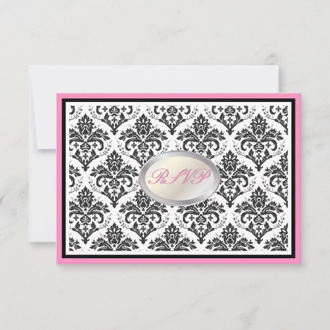 PixDezines rsvp svart jolie damask/diy-kant OSA Kort (Framsida)