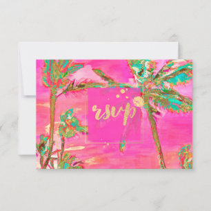 PixDezines RSVP Vintage Hawaiian Beach/Rosa OSA Kort
