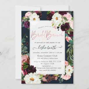 PixDezines Rustic Bloom, Bröllopsbrunch Navy Rosen Inbjudningar