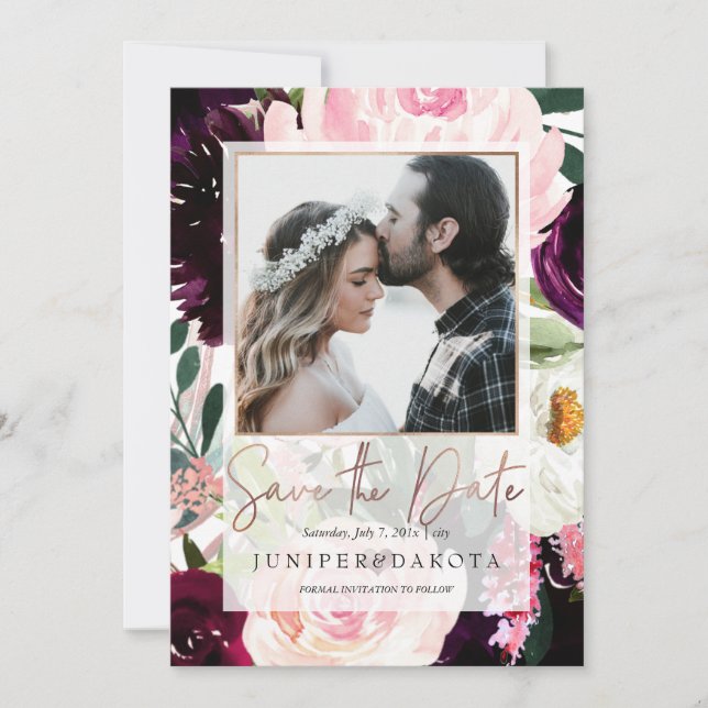 PixDezines Rustic Bloom  Rosa Burgundy Flower Inbjudningar (Framsida)