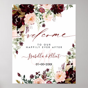 PixDezines Rustic  Burgundy Flowers Välkommen Poster