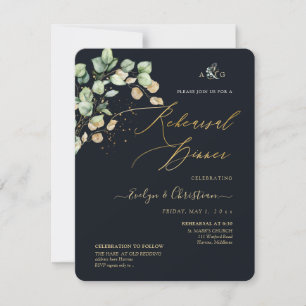 PixDezines Rustic Dollar Eukalyptus Navy n Guld Inbjudningar
