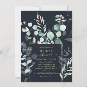 PixDezines Rustic Eucalyptus Navy Bröllopsdusch Inbjudningar