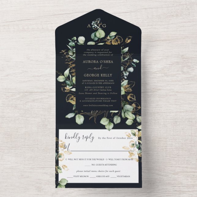 PixDezines Rustic Eucalyptus Navy i Guld (Insida)