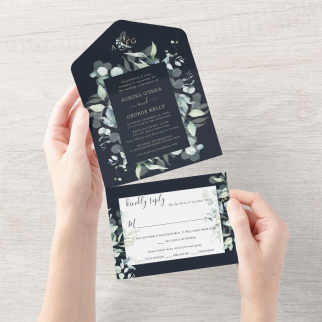 PixDezines Rustic Eucalyptus Navy i Guld (Avrivbar del)
