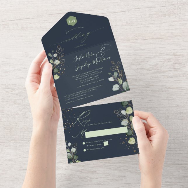 PixDezines Rustic H2 Grönt Guld Eucalyptus Navy (Avrivbar del)