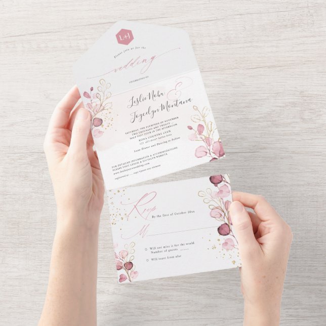 PixDezines Rustic Watercolor Dusty Ro Eucalyptus (Avrivbar del)