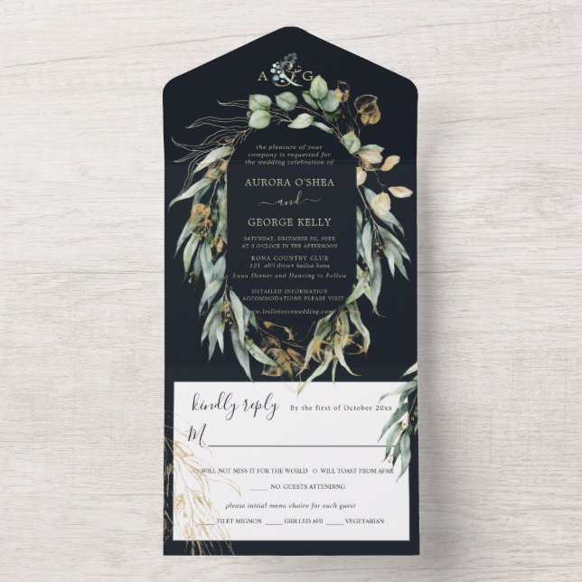 PixDezines Rustic Willow Eucalyptus Navy i Guld (Inside)