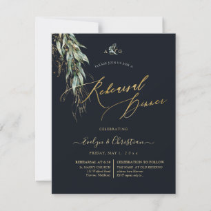 PixDezines Rustic Willow Eucalyptus Navy i Guld Inbjudningar