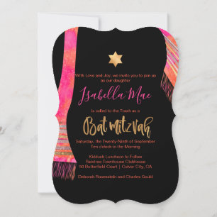 PixDezines-salit/Rosa/Orange/Bat mitzvah Inbjudningar