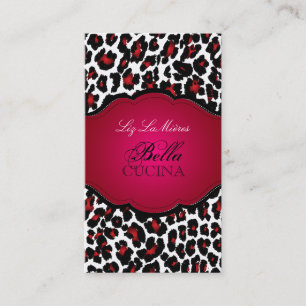 PixDezines Sassy cheetah print/ruby red+black Visitkort