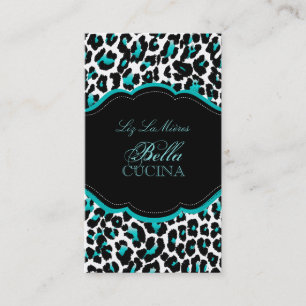 PixDezines Sassy cheetah print/teal+black Visitkort
