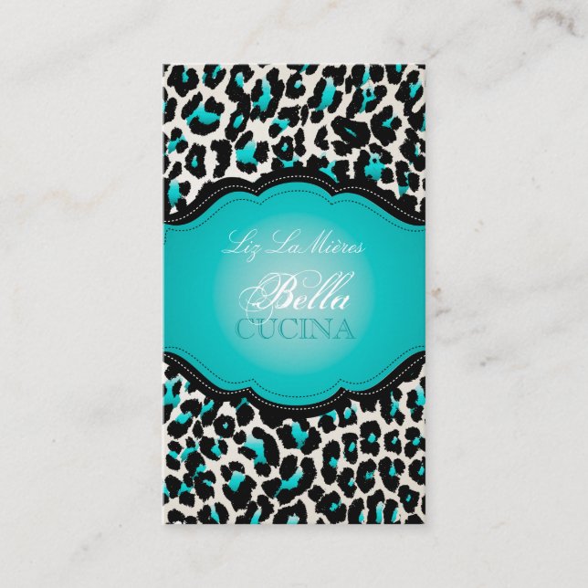 PixDezines Sassy cheetah print/teal/diy background Visitkort (Framsida)