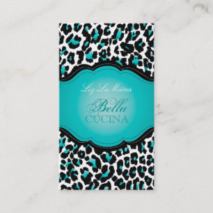 PixDezines Sassy gepardtryck/teal+svart Visitkort