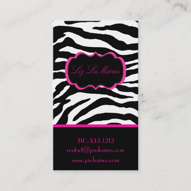 PixDezines Sassy zebra tryck/shock rosa+svart Visitkort (Framsida)