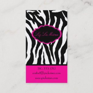 PixDezines Sassy zebra tryck/shock rosa+svart Visitkort