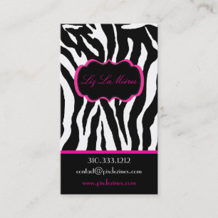 PixDezines Sassy zebra tryck/shock rosa+svart Visitkort