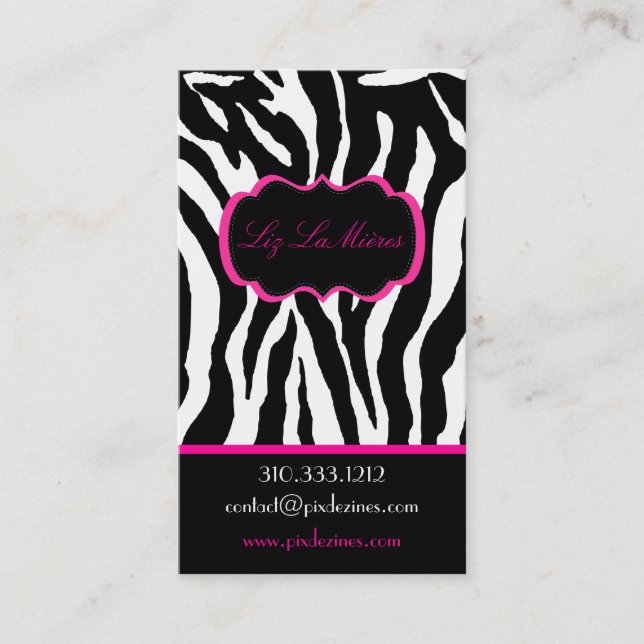 PixDezines Sassy zebra tryck/shock rosa+svart Visitkort (Framsida)