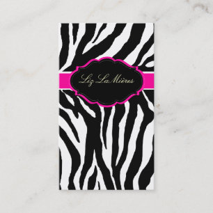 PixDezines Sassy zebra tryck/shock rosa+svart Visitkort