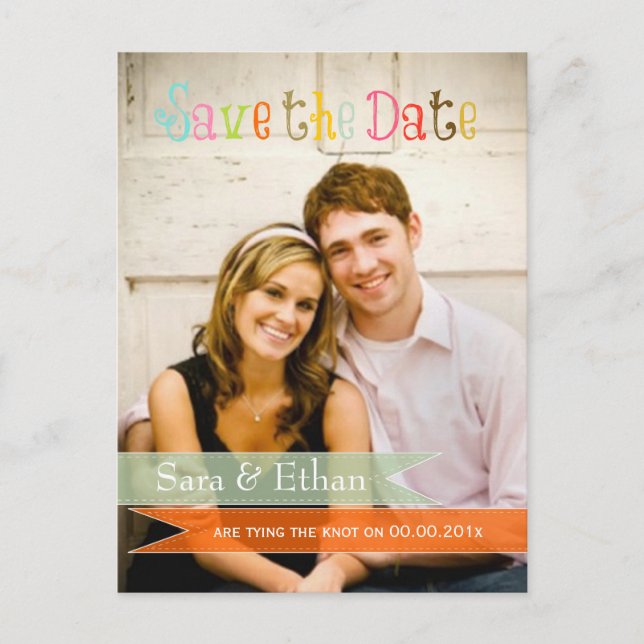 PixDezines seafoam+orange spara datum-kort Meddelande Vykort (Framsida)