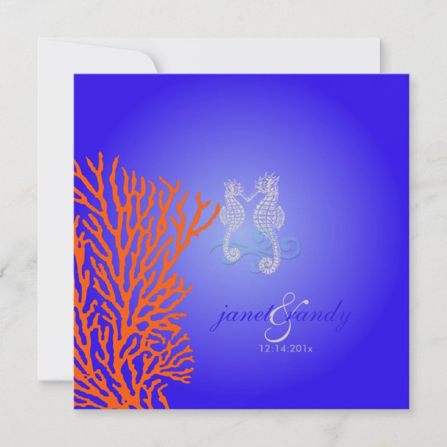 PixDezines Seahorse+coral/ kobolt blue Inbjudningar (Framsida)