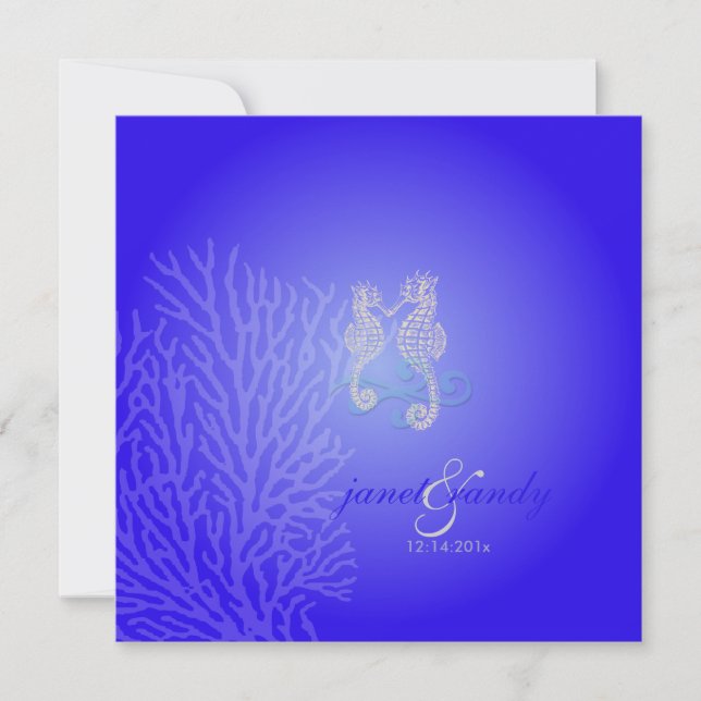 PixDezines Seahorse+coral/ kobolt blue Inbjudningar (Framsida)