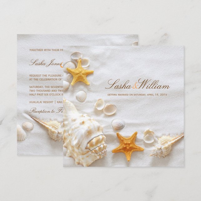 PixDezines SEASHELL/BEACH-INVITATIONER/DIY Inbjudningar (Fram/baksida)