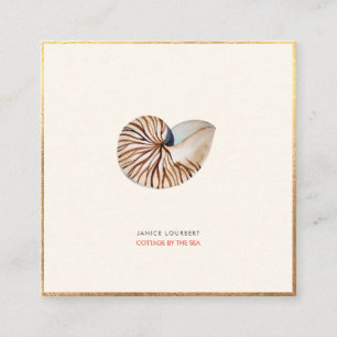 PixDezines SEASHELLS, NAUTILUS, FAUX GOLD FOIL Fyrkantigt Visitkort