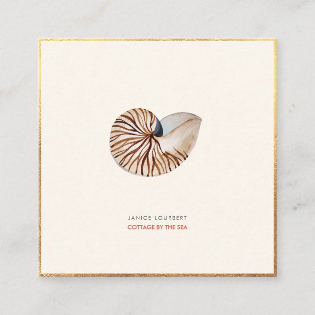 PixDezines SEASHELLS, NAUTILUS, FAUX GOLD FOIL Fyrkantigt Visitkort (Framsida)